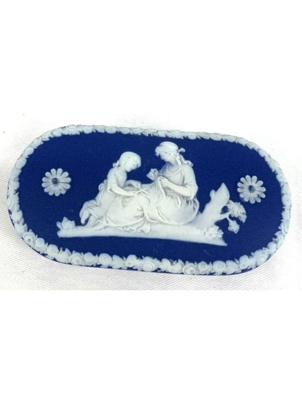 Wedgwood Blue Jasperware Mother And Child Trinket Box 3.75"